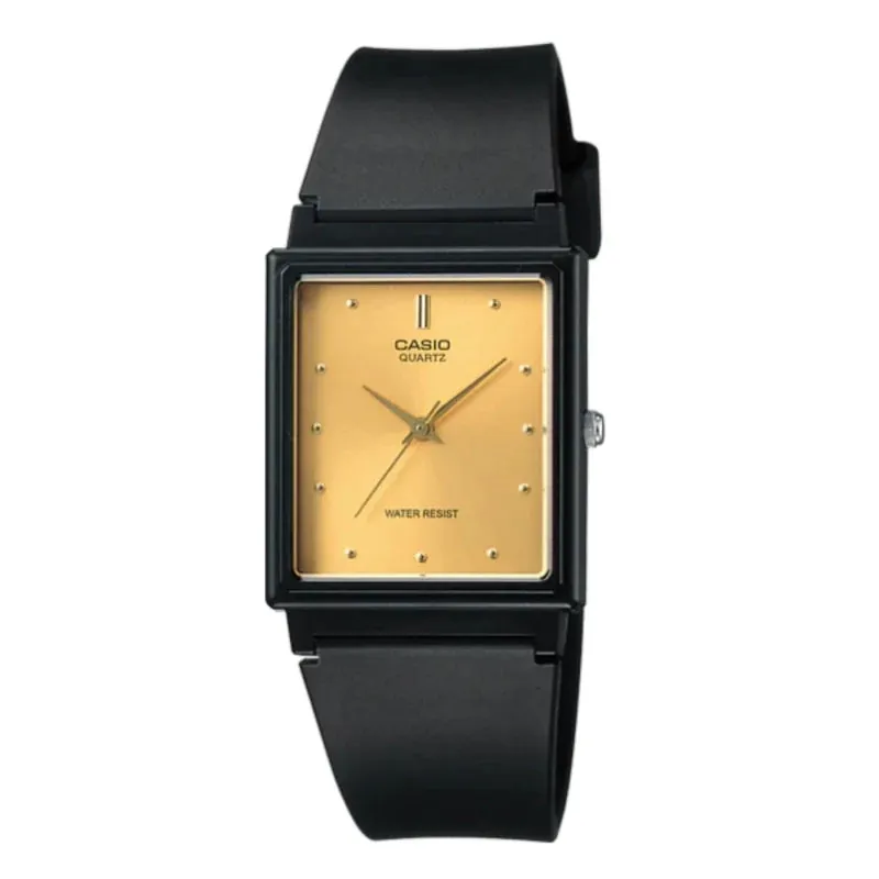 Casio Rectangular Analogue Golden Dial Resin Strap Unisex Watch| MQ-38-9ADF