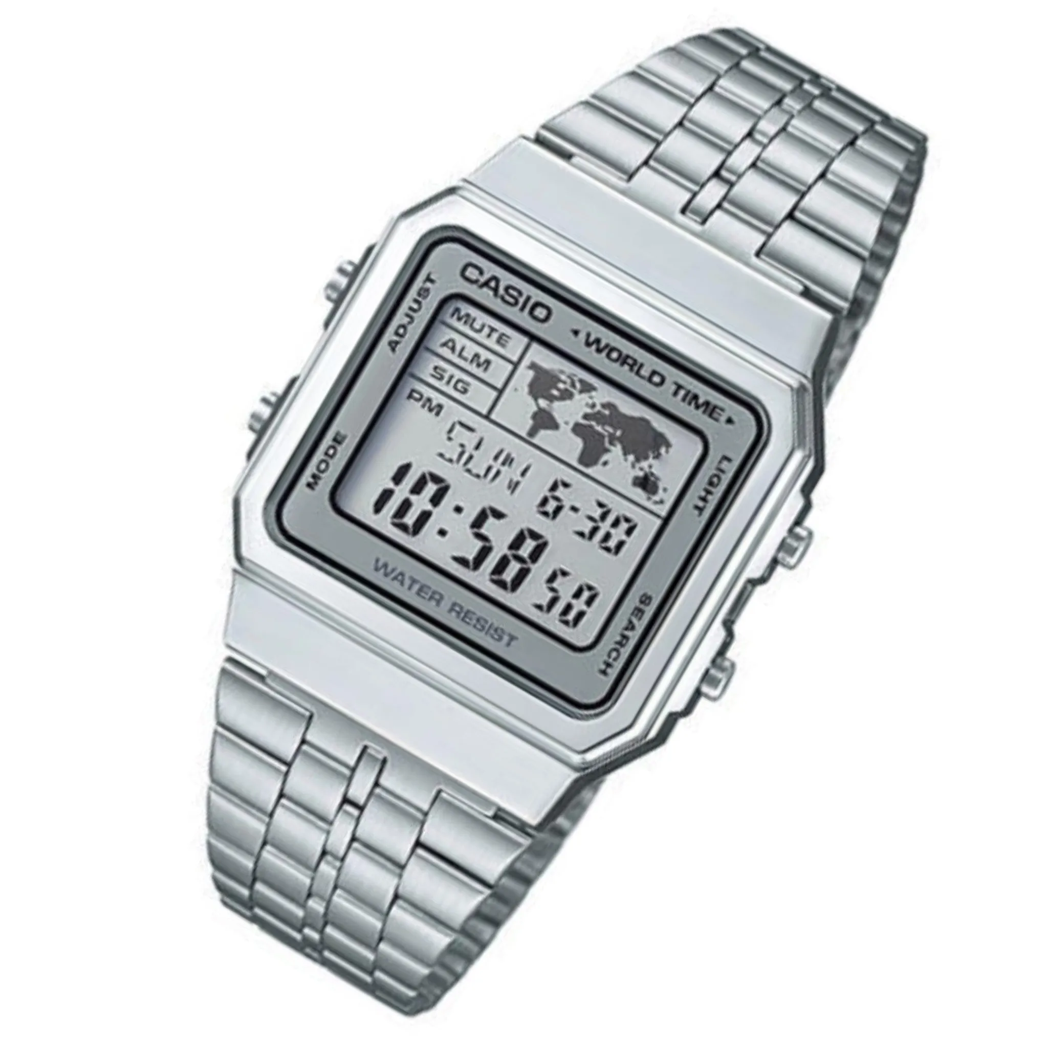 Casio Silver Retro World Time Unisex Digital Watch - A500WA-7D