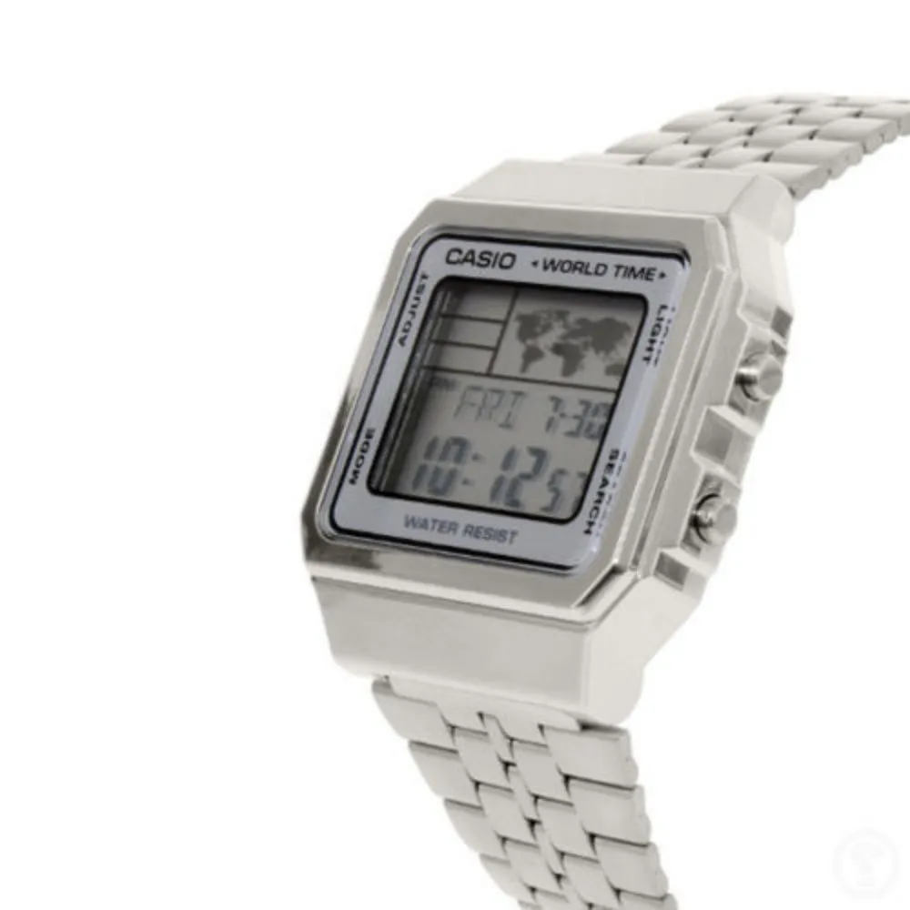 Casio Silver Retro World Time Unisex Digital Watch - A500WA-7D