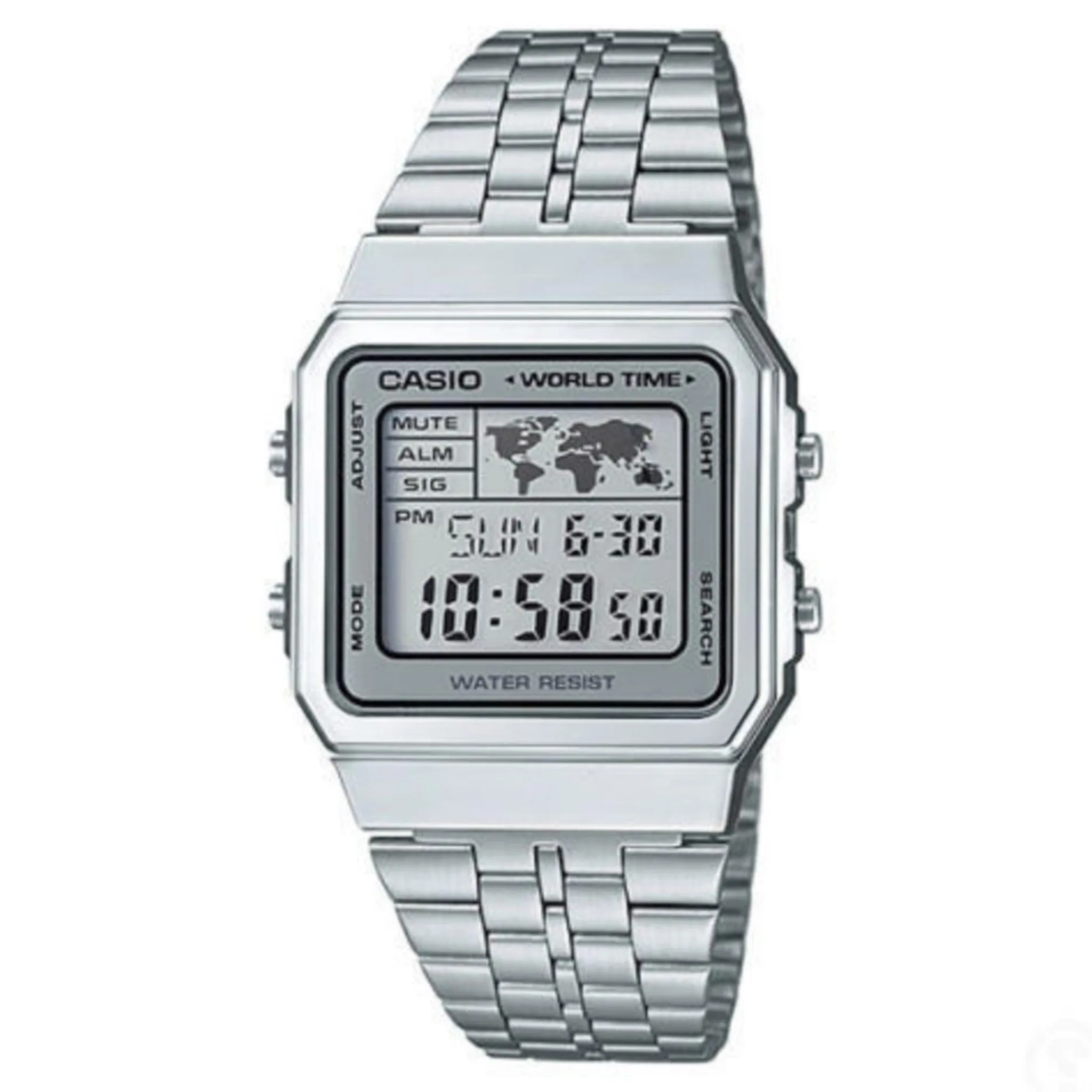 Casio Silver Retro World Time Unisex Digital Watch - A500WA-7D