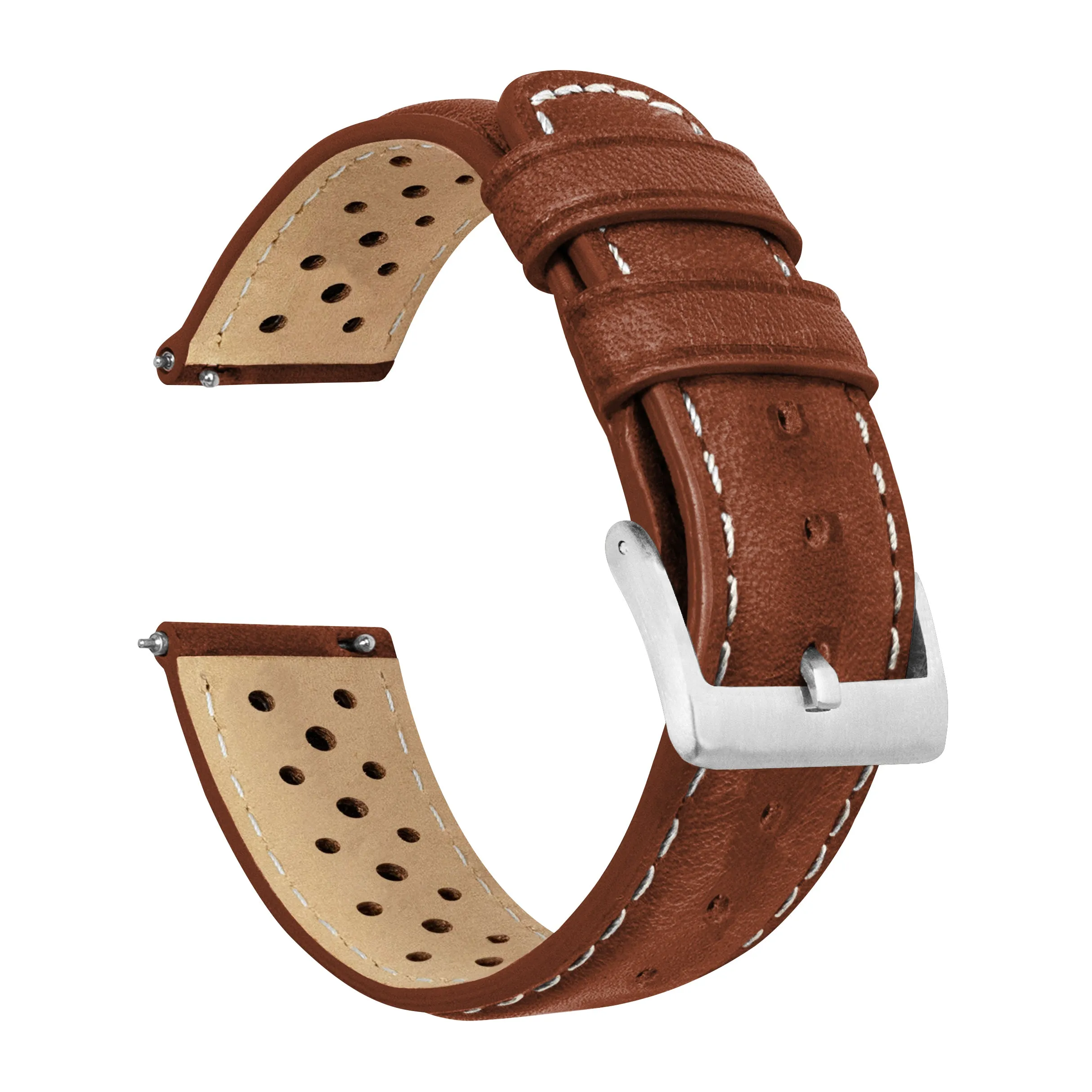 Chocolate Brown Linen Stitch Racing Horween Leather Watch Band (18mm SALE)