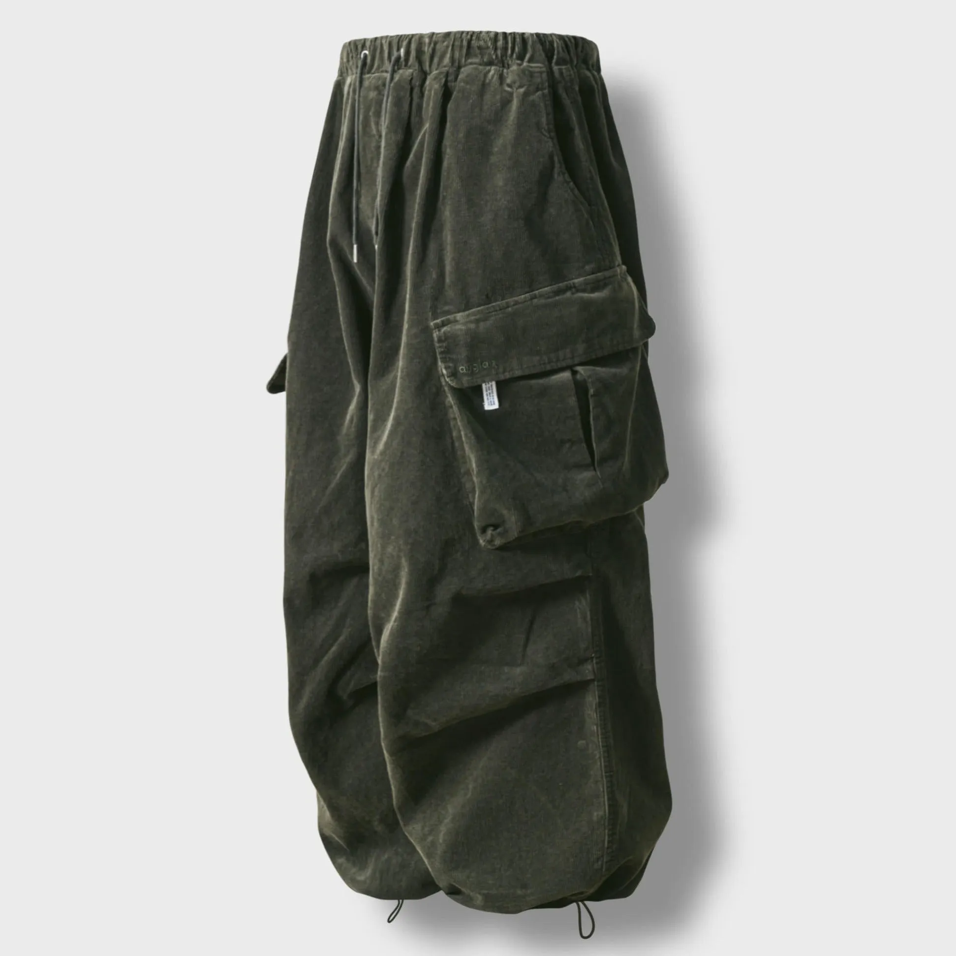 CORDUROY OBLIQUE CARGO BALLOON PANTS - KHAKI