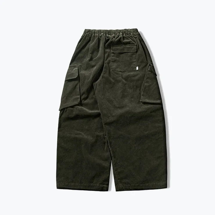 CORDUROY OBLIQUE CARGO BALLOON PANTS - KHAKI