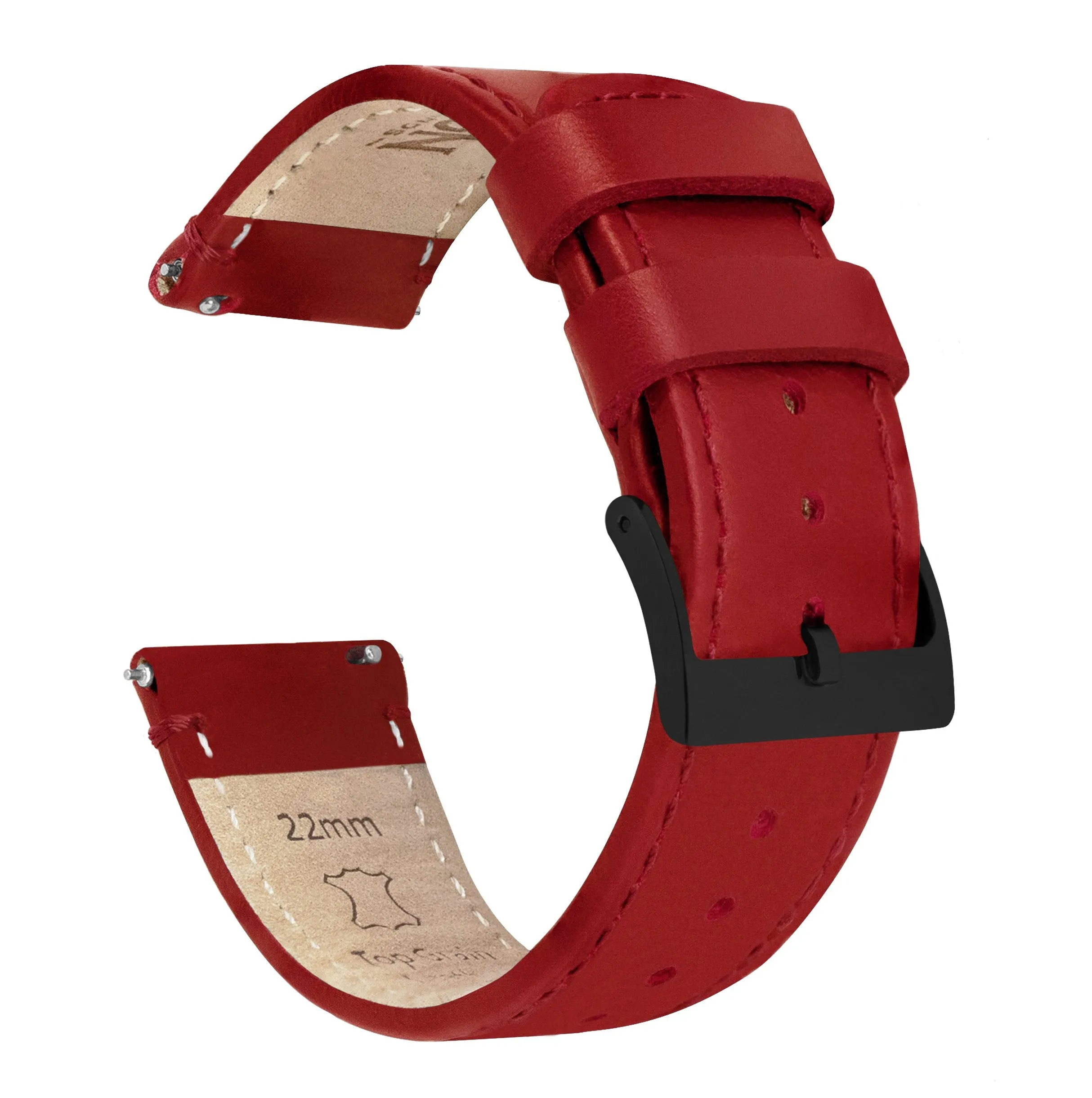 Crimson Red Leather Red Stitching Watch Band (23mm, 24mm SALE)