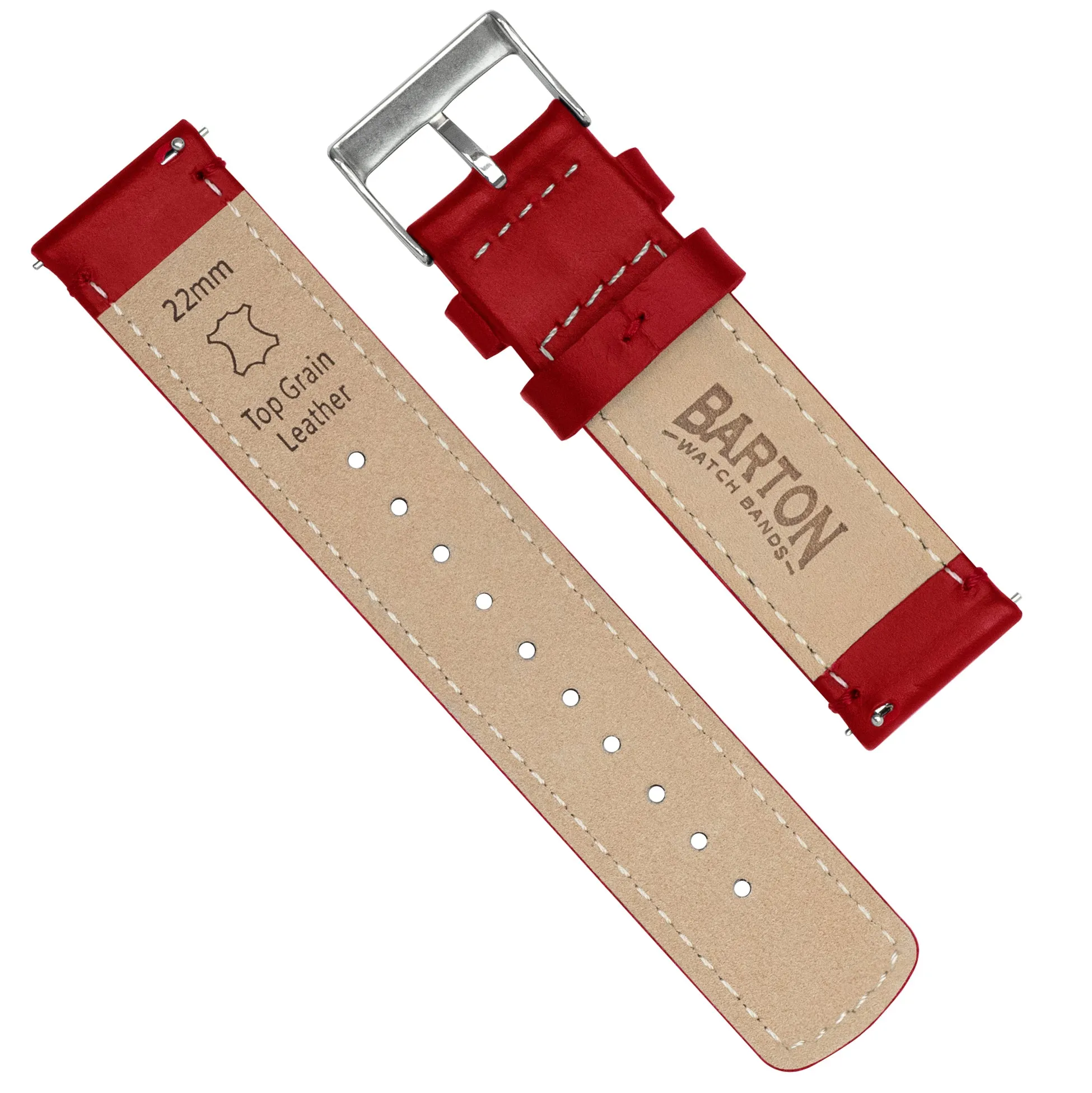 Crimson Red Leather Red Stitching Watch Band (23mm, 24mm SALE)