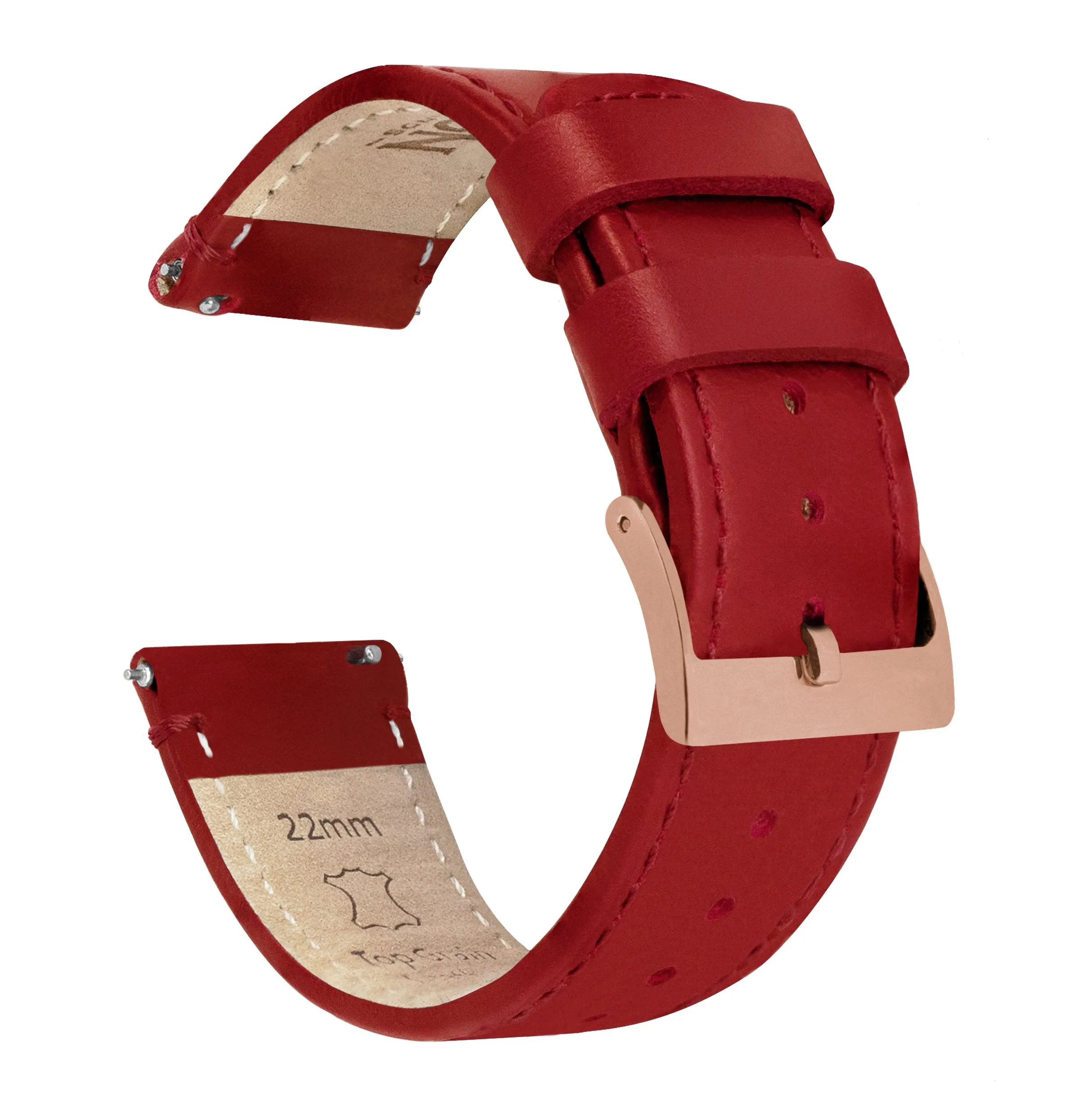 Crimson Red Leather Red Stitching Watch Band