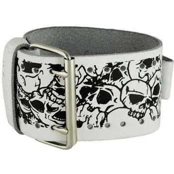 Cross Bones Skull Silver Watch with Multi-Skull White Leather Cuff lwms930s