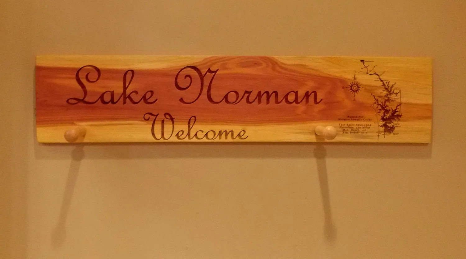 Custom Cedar Plank Sign With Lake Of Choice Engraving Two Peg Rack