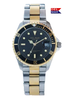 Del Mar Watch Men's Long Life Classic Coronado Two-Tone Black Face & Bezel Watch #50117