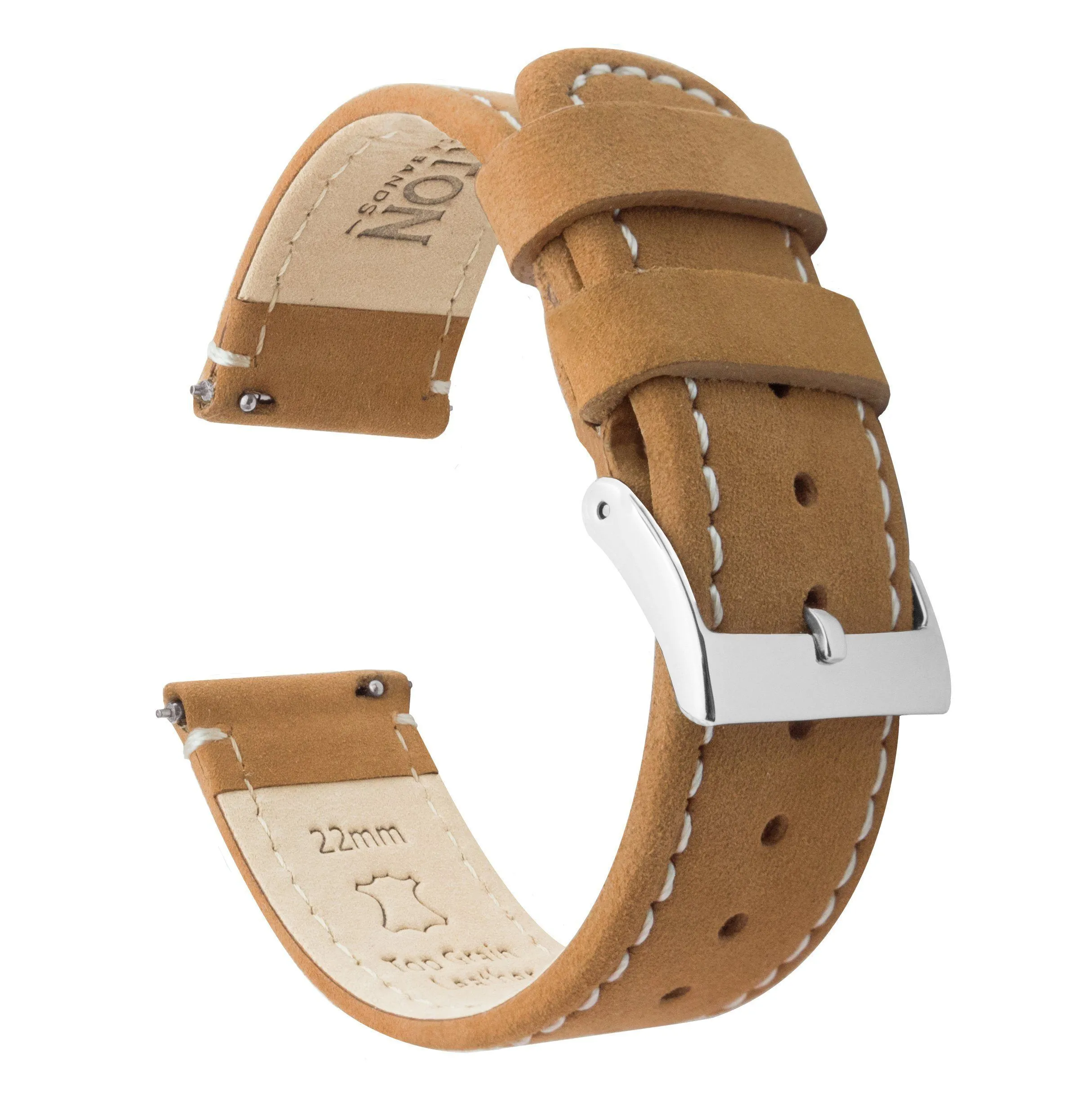 Gingerbread Leather White Stitching Quick Release Watch Band (16mm, 23mm, 24mm SALE)