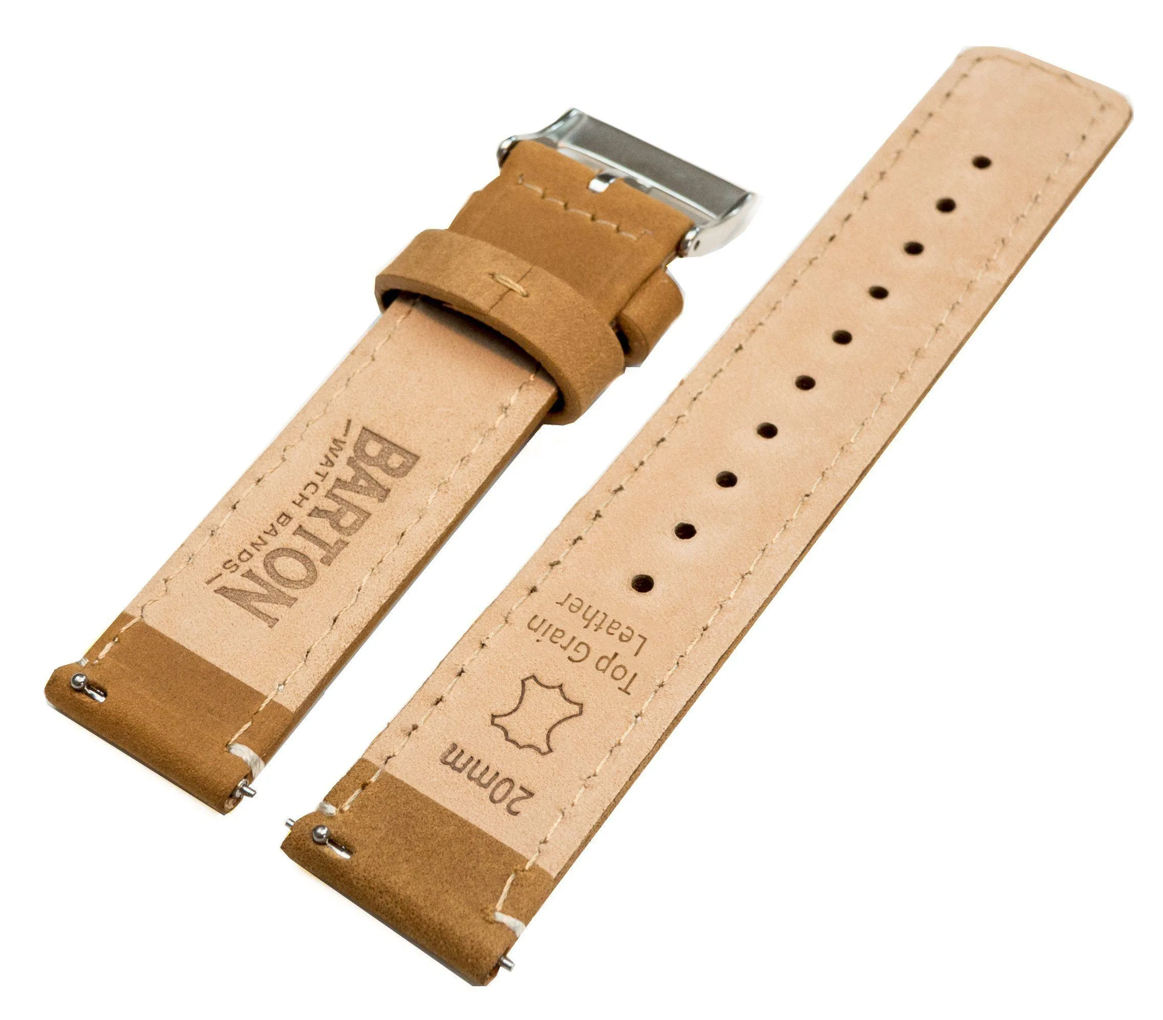 Gingerbread Leather White Stitching Quick Release Watch Band (16mm, 23mm, 24mm SALE)