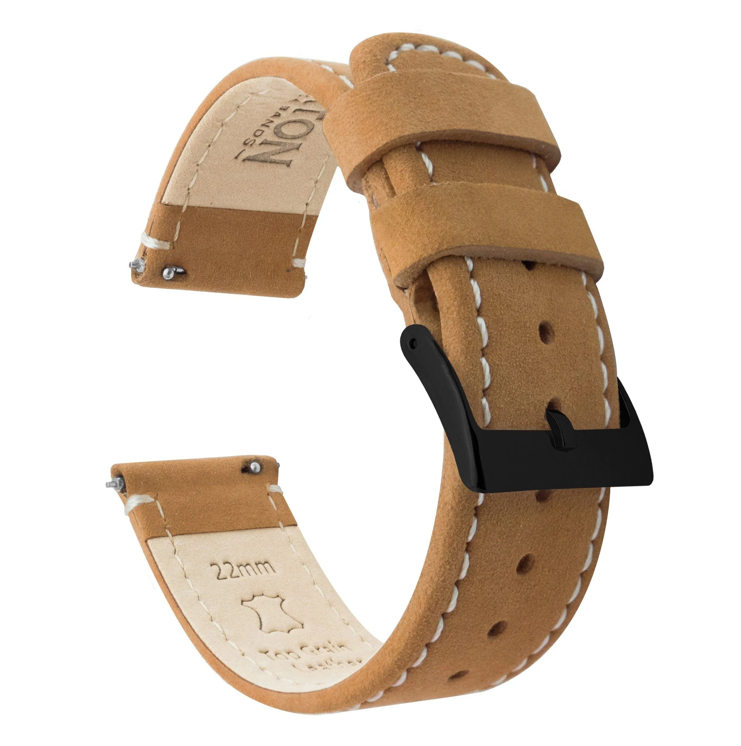 Gingerbread Leather White Stitching Quick Release Watch Band (16mm, 23mm, 24mm SALE)