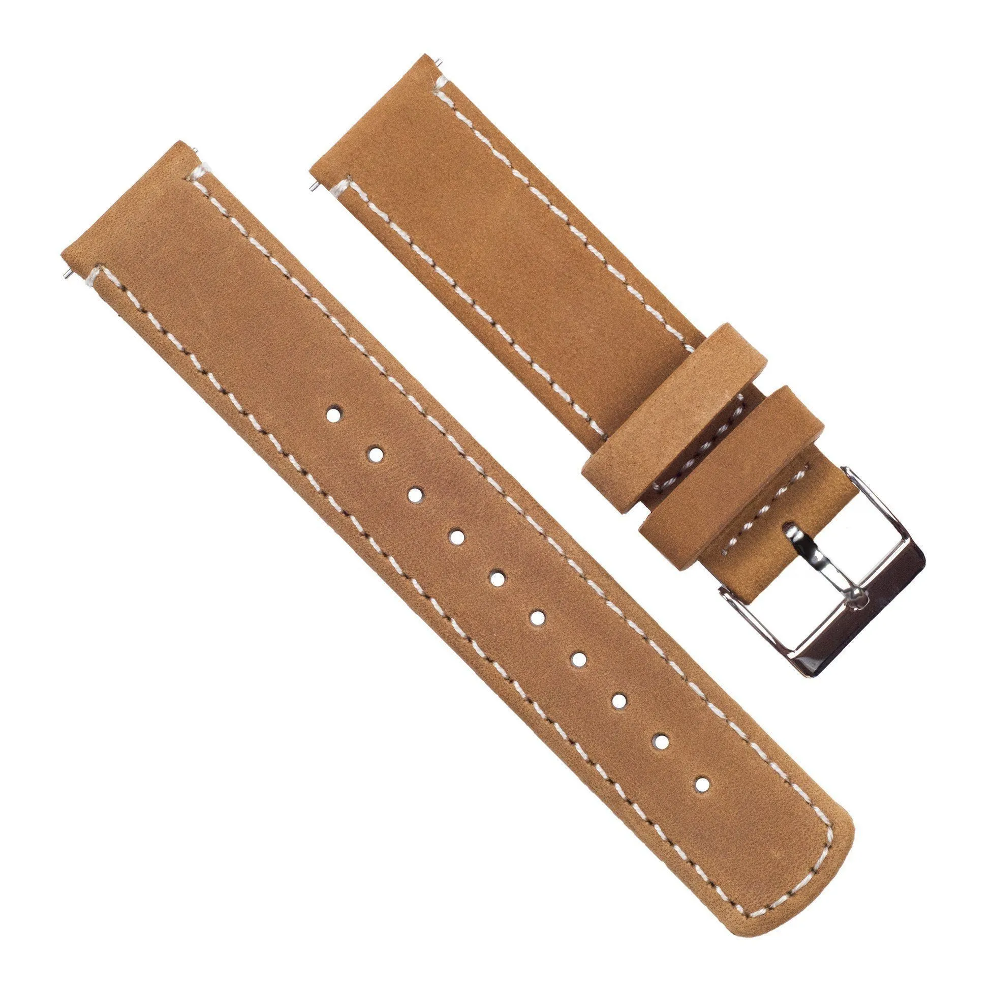 Gingerbread Leather White Stitching Quick Release Watch Band (16mm, 23mm, 24mm SALE)