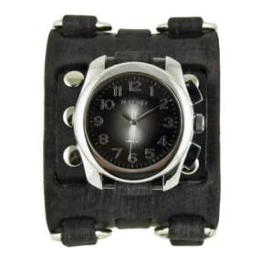 Gradient Black Watch with Distressed Black Leather Triple Strap Cuff FW091K