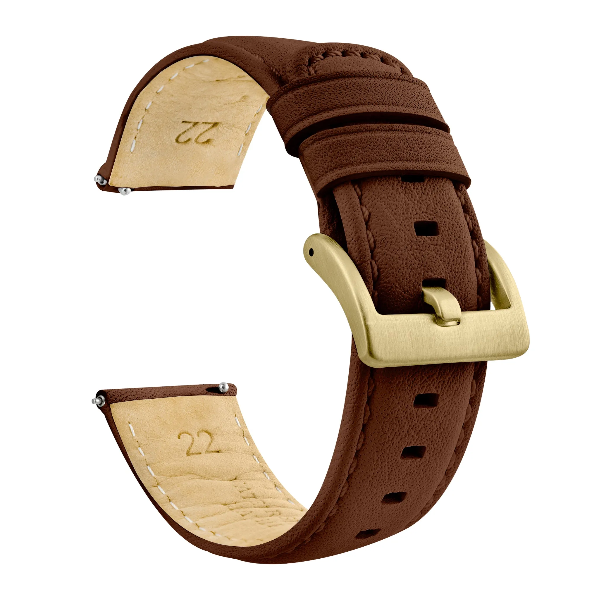 Light Brown Water Resistant Leather Brown Stitching Watch Band