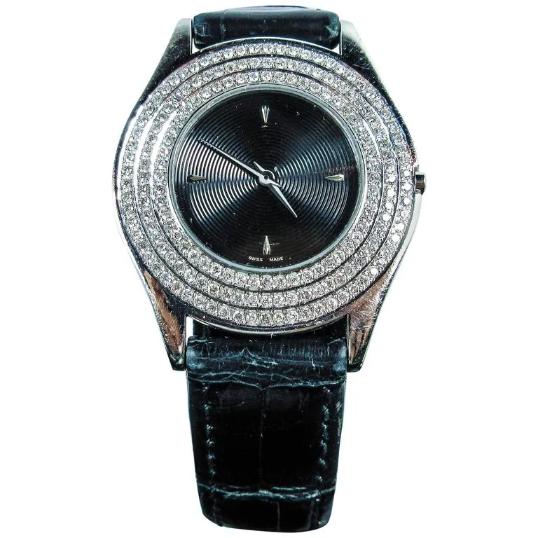 MAUBOUSSIN Diamond Accent Gold and Black Exotic Alligator Wristwatch