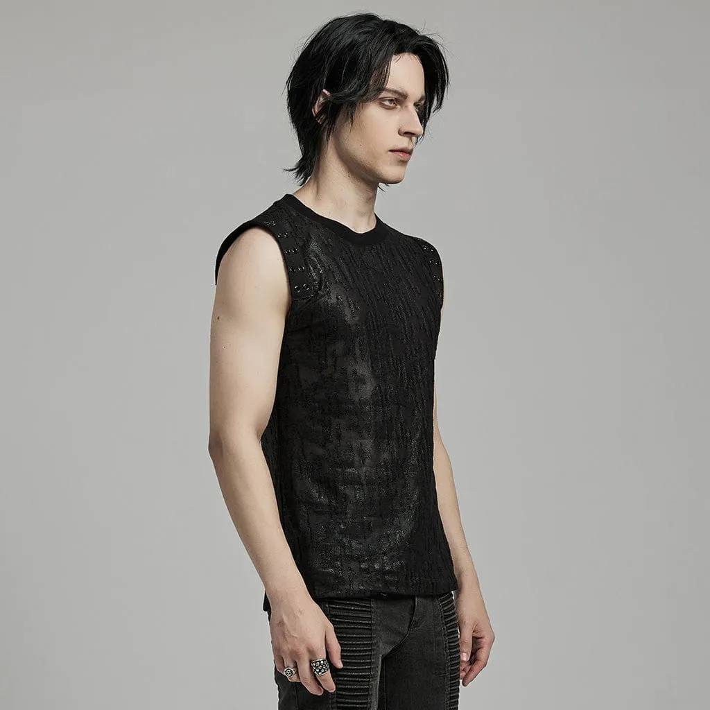 Men's Gothic Grunge Distressed Eyelet Tank Top