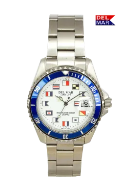 Men’s Long Life Classic Nautical Bracelet Blue Bezel SS Watch #50255