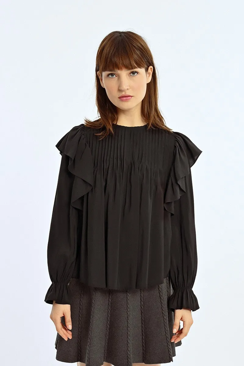 Molly Bracken Floaty Ruffled Balloon Sleeve Blouse