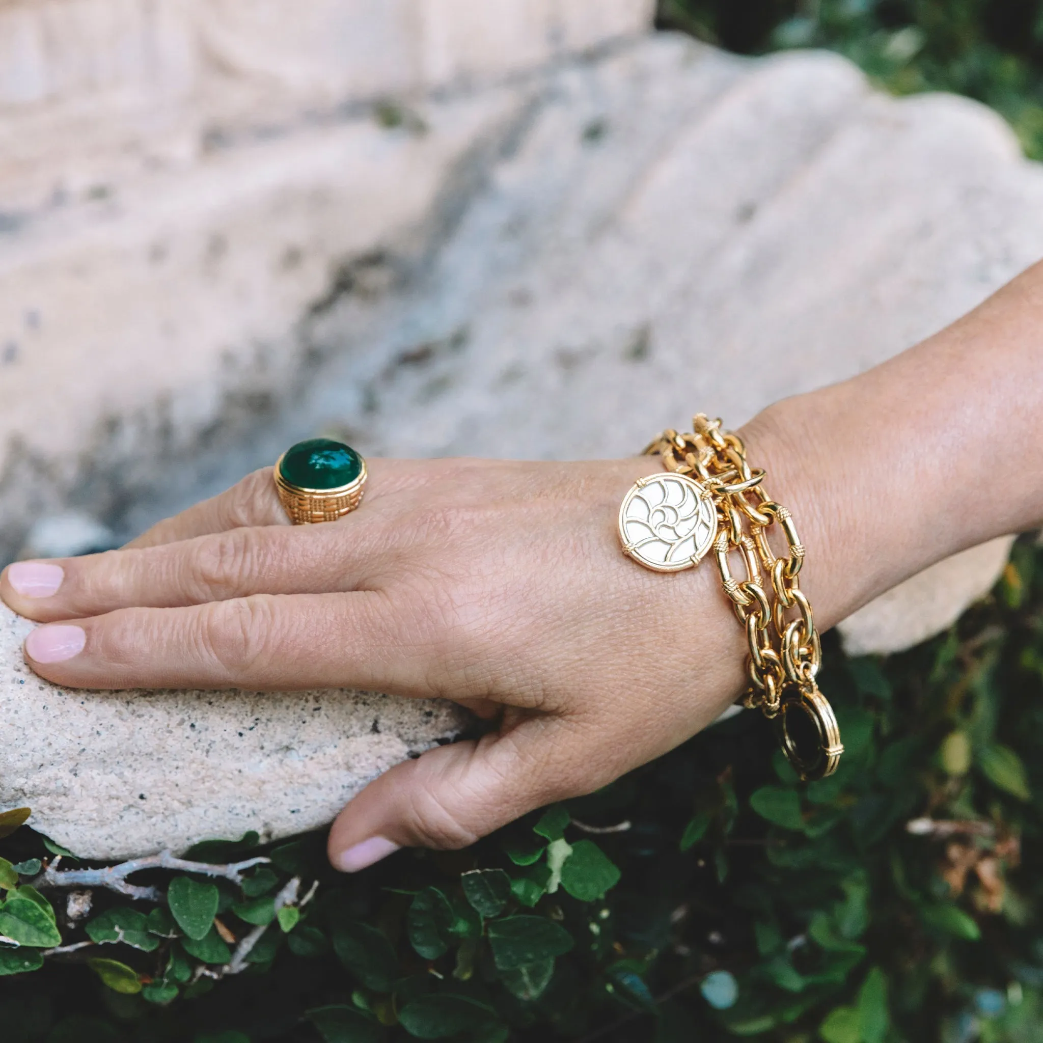 Ocean Reef Ring with Green Chalcedony in 18K Gold Vermeil