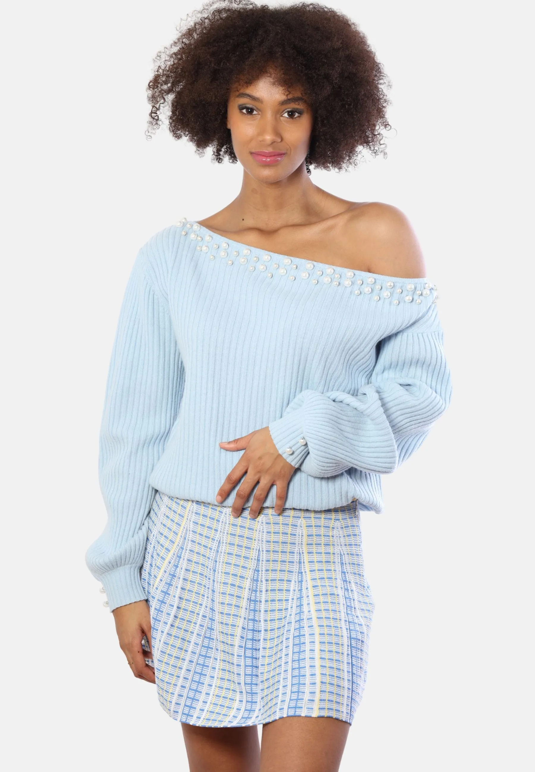 Off Shoulder Cashmere Blend Sweater