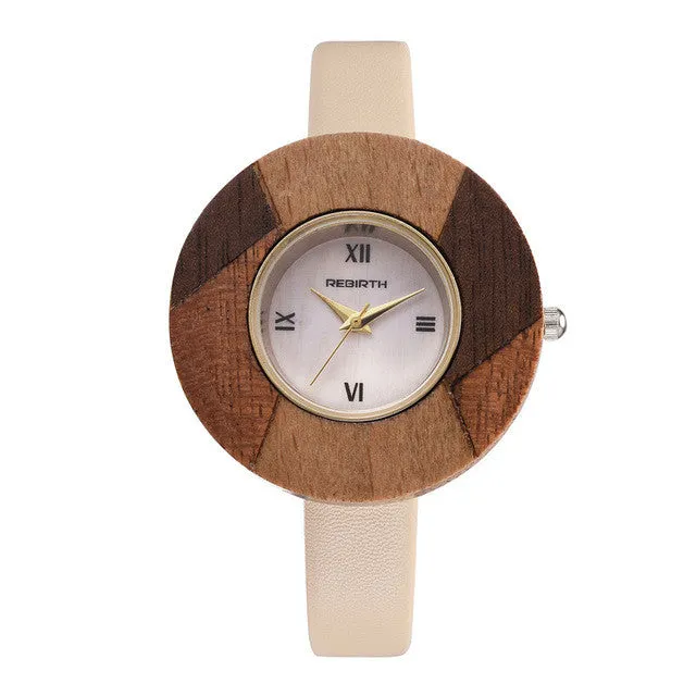 REBIRTH 2016 Bamboo Wooden Watch Women Wristwatches Luxury Leather Genuine Wood Watches For Women Montre Femme Clock Ladies