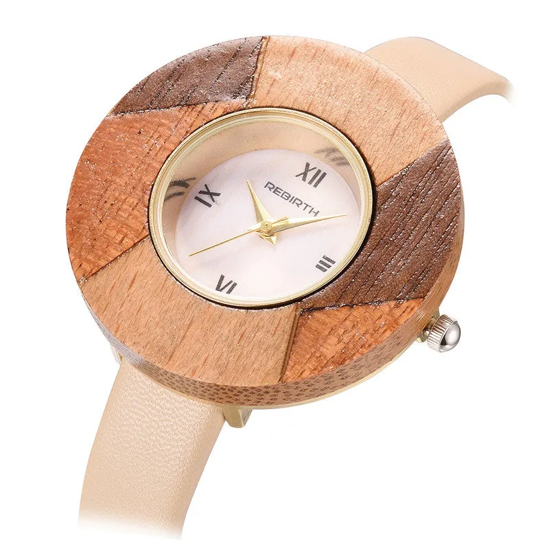 REBIRTH 2016 Bamboo Wooden Watch Women Wristwatches Luxury Leather Genuine Wood Watches For Women Montre Femme Clock Ladies