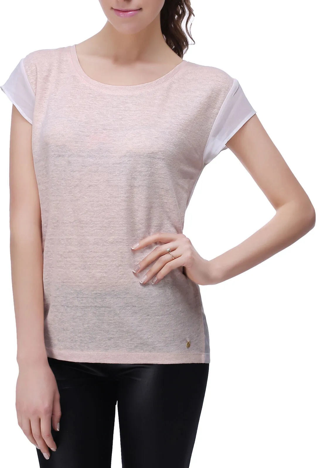 RH Women's Casual Linen T-Shirt w/ Chiffon Short Sleeve Tops Blouse Shirt RH2040