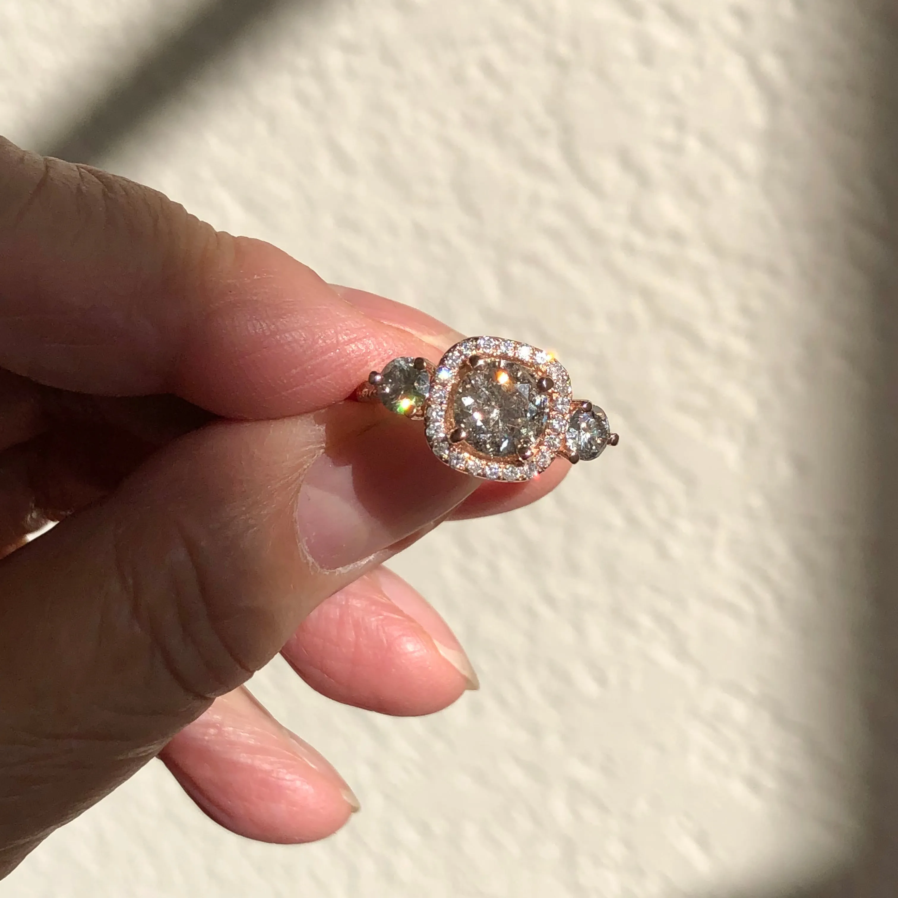 Salt and Pepper Diamond Ring Engagement - Three Stone Diamond Ring - Unique Diamond Engagement Ring - Gray Diamond Rose Gold ring