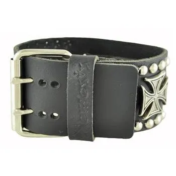 Skull Black Watch with Iron Cross Studded Black Leather Cuff