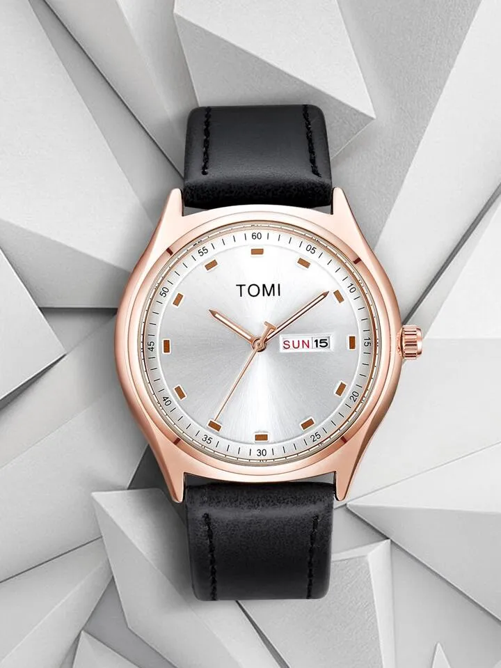 TOMI T-030 Men's Watch Date Day Quartz Leather Straps