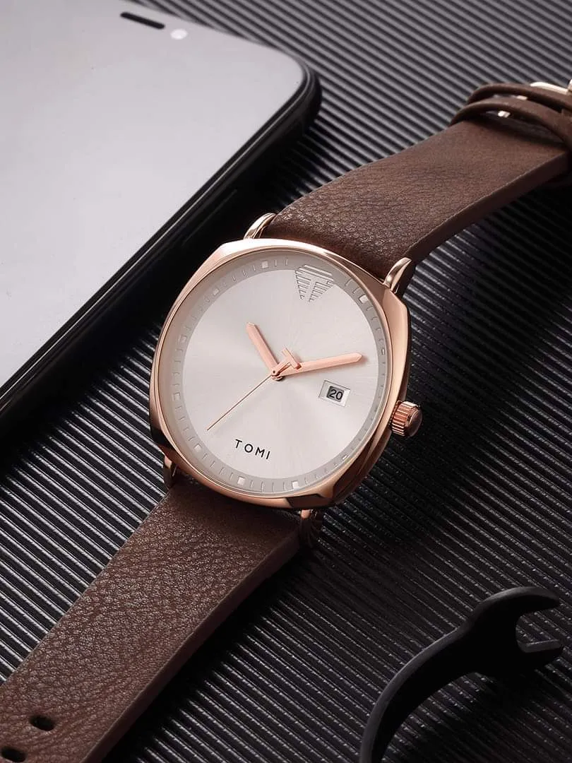 TOMI T-044 Men's Watch Quartz Date Leather Strap