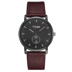 TOMI T-072 Chronograph Watch Slim Dial Quartz Leather Strap