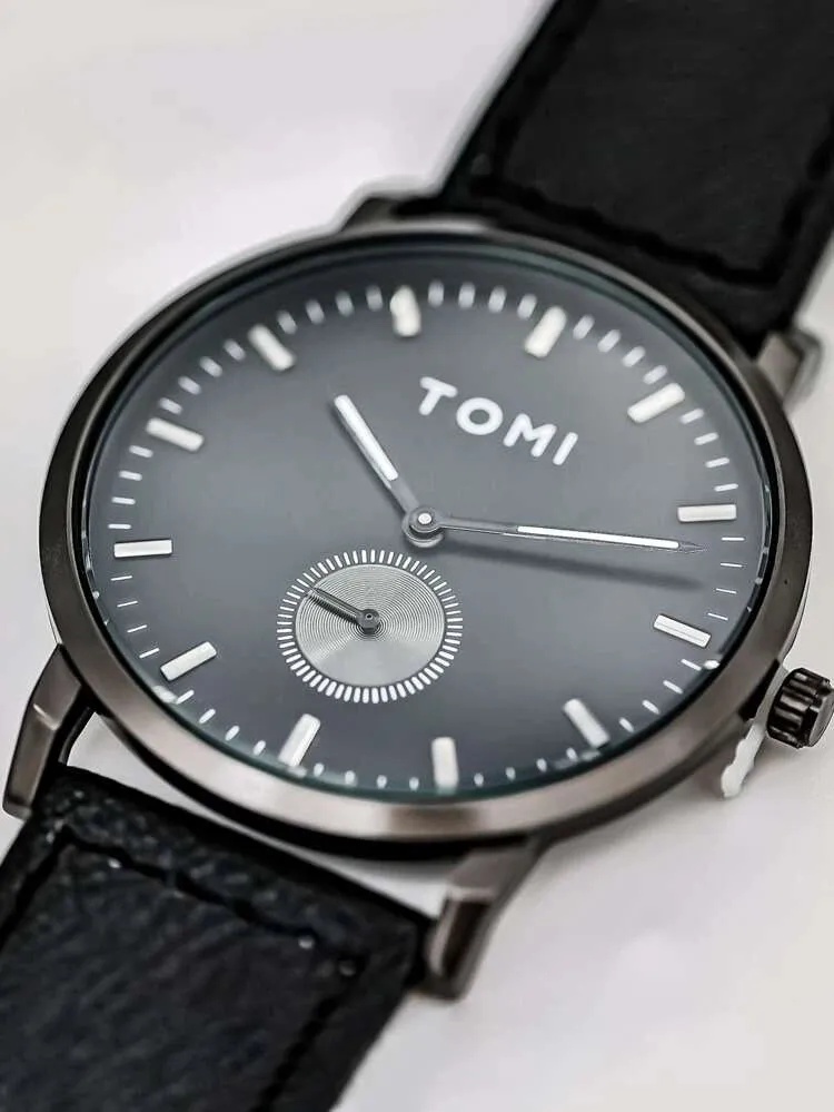 TOMI T-072 Chronograph Watch Slim Dial Quartz Leather Strap