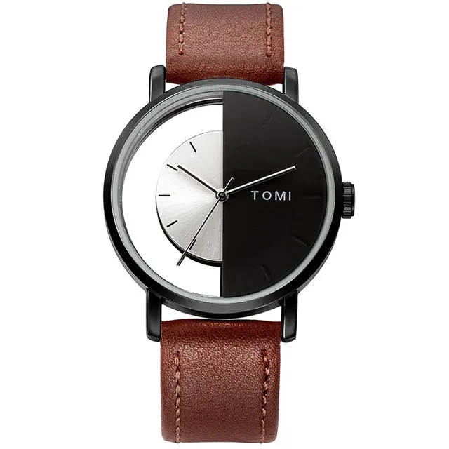 TOMI T-080 Unisex Watch Half Transparent Leather Strap