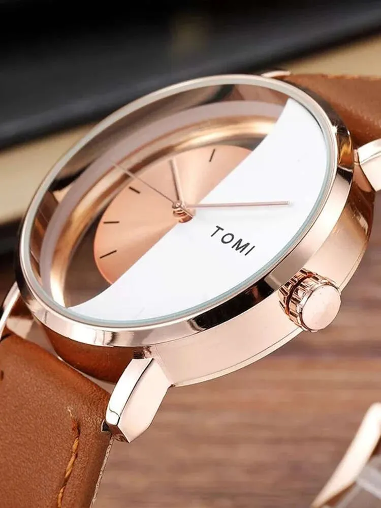 TOMI T-080 Unisex Watch Half Transparent Leather Strap