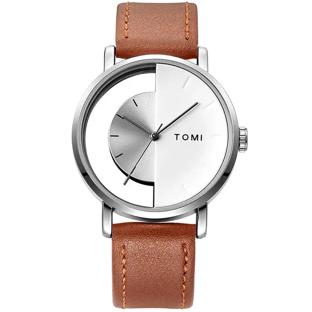 TOMI T-080 Unisex Watch Half Transparent Leather Strap