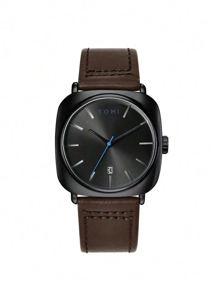 TOMI T-084 Men's Watch Quartz Date Leather Strap