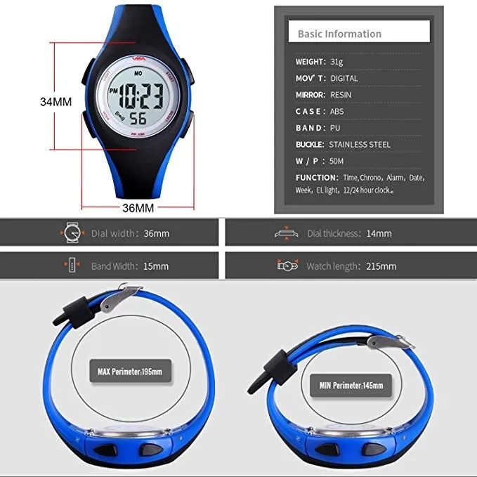 V2A 5ATM Waterproof Digital Kids Sports Watch for Boys and Girls