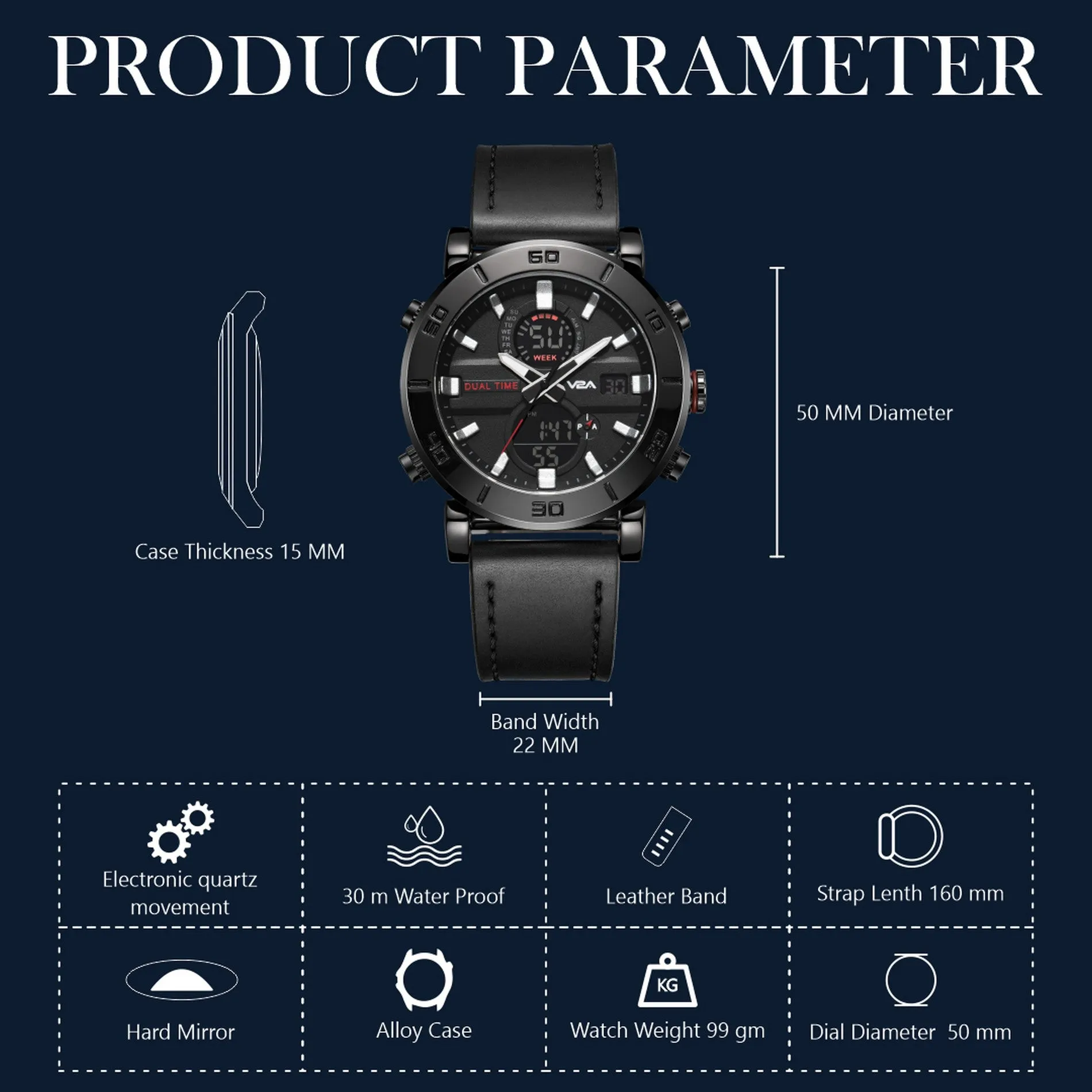 V2A Alloy Case and Genuine Leather Band Analog Digital Fashion Watch for Men Latest Men’s Watch | Gifts for Men | Gift for Brother | Gift for Husband | Birthday Gifts