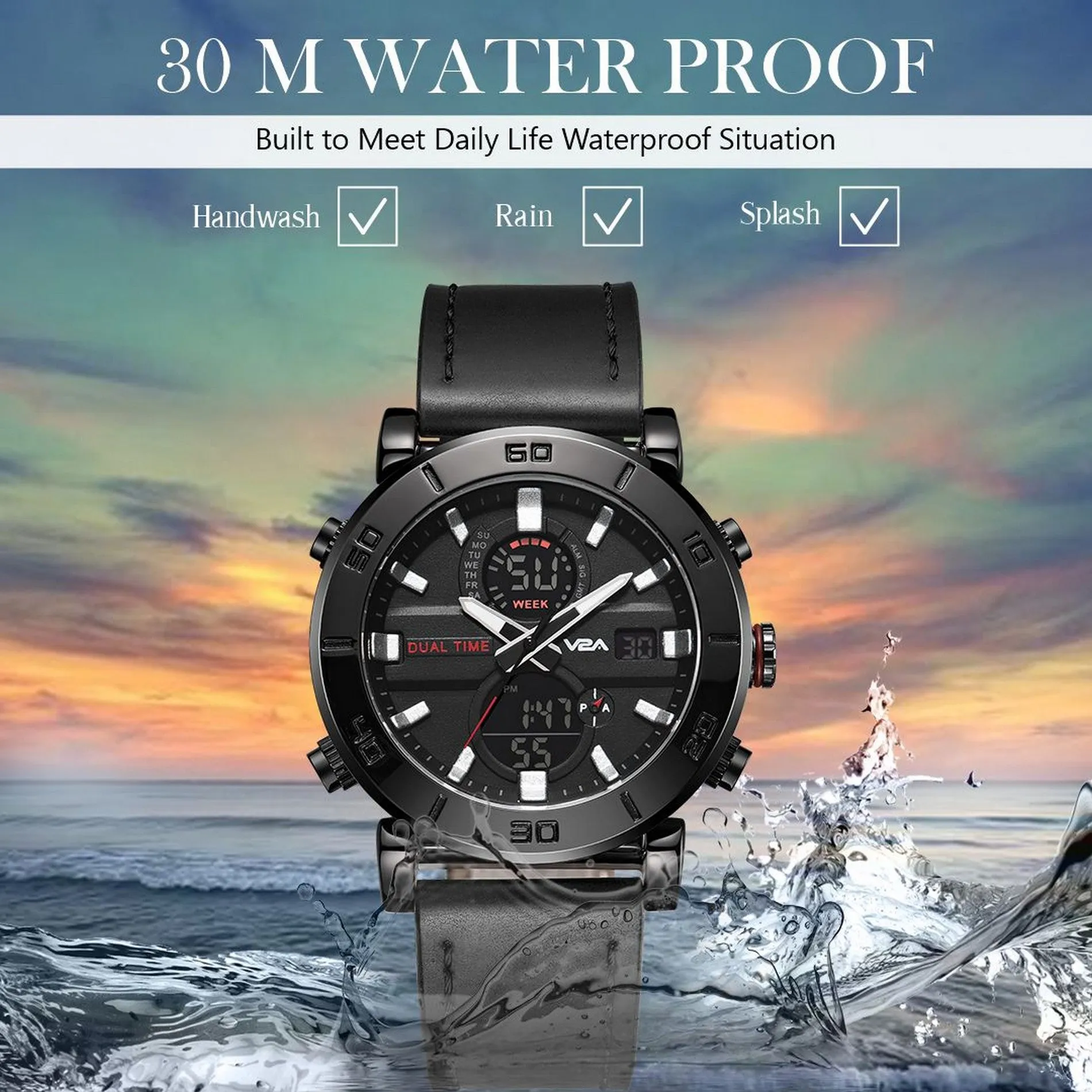 V2A Alloy Case and Genuine Leather Band Analog Digital Fashion Watch for Men Latest Men’s Watch | Gifts for Men | Gift for Brother | Gift for Husband | Birthday Gifts