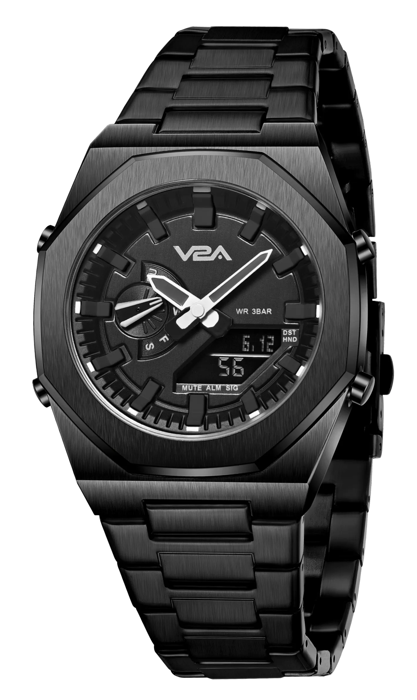 V2A Allure Multifunctional Analogue-Digital Watch for Men, Alloy Case, Stainless Steel Band, 30M Water Resistant, 5 Alarms, World Time, Countdown, Stopwatch Men Watch | Birthday Gift for Men