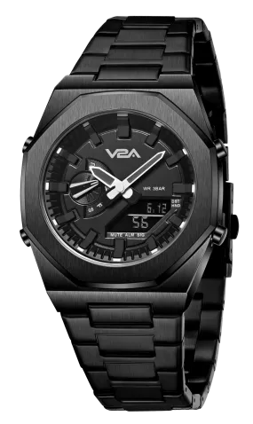 V2A Allure Multifunctional Analogue-Digital Watch for Men, Alloy Case, Stainless Steel Band, 30M Water Resistant, 5 Alarms, World Time, Countdown, Stopwatch Men Watch | Birthday Gift for Men