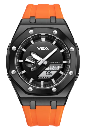 V2A Allure Octagonal Screw Case Analogue-Digital Watch for Men, Stainless Steel Band, 30M Water Resistant, 5 Alarms, World Time, Countdown, Stopwatch Men Watch | Birthday Gift for Men