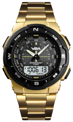 V2A Analogue - Digital Men's Watch (Black Dial Silver Colored Strap)