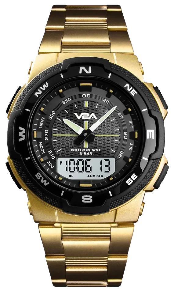 V2A Analogue - Digital Men's Watch (Black Dial Silver Colored Strap)