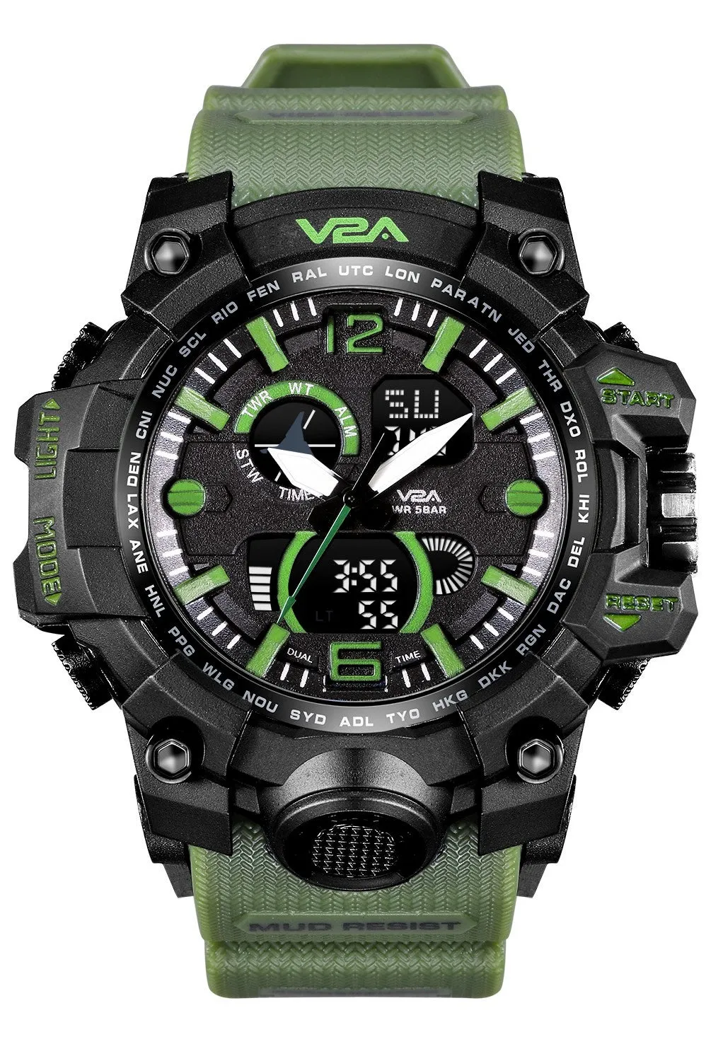 V2A Army Black Chronograph Shockproof Waterproof Analog-Digital Date Display Sports Watch for Men