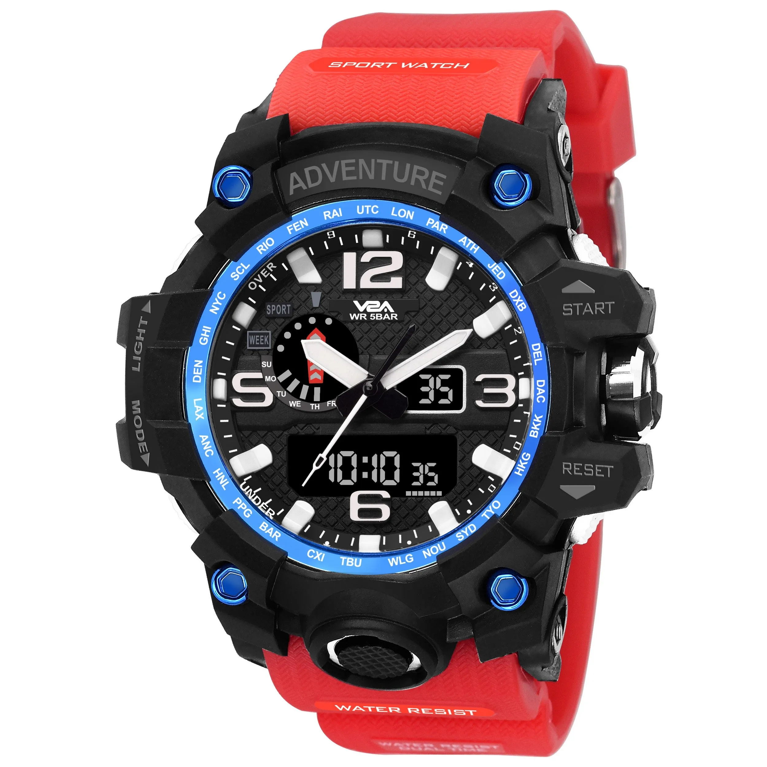 V2A Army Black Chronograph Shockproof Waterproof Analog-Digital Date Display Sports Watch for Men