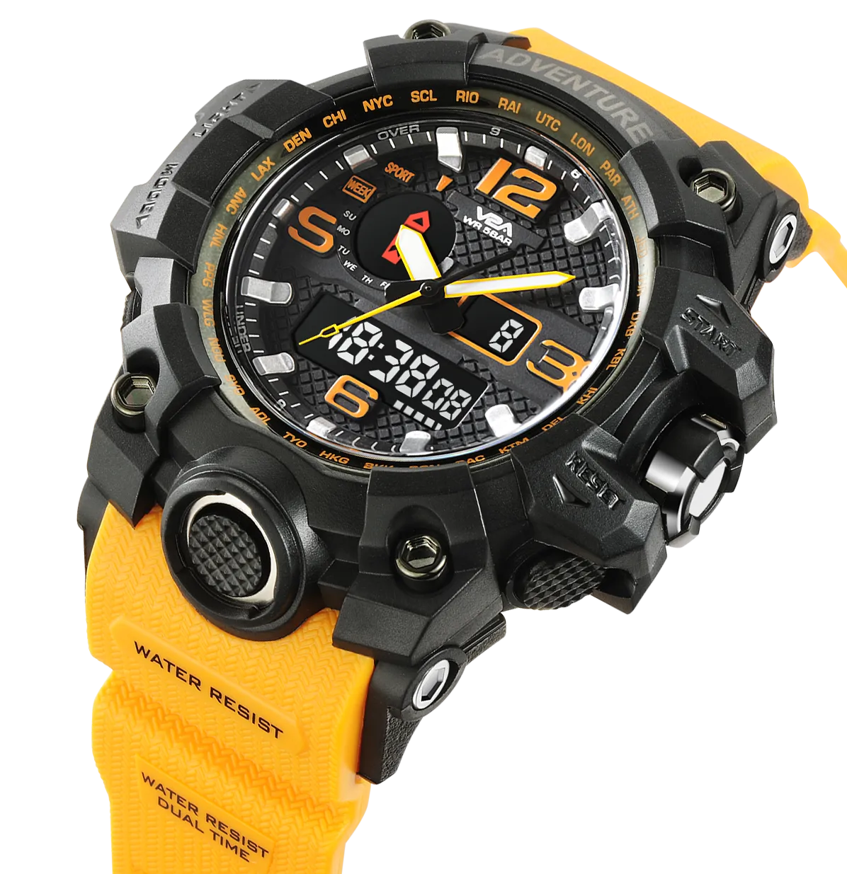 V2A Army Black Chronograph Shockproof Waterproof Analog-Digital Date Display Sports Watch for Men