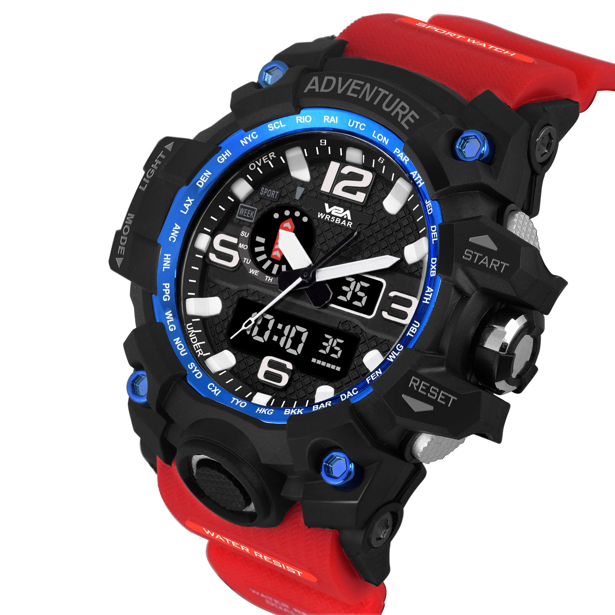 V2A Army Black Chronograph Shockproof Waterproof Analog-Digital Date Display Sports Watch for Men